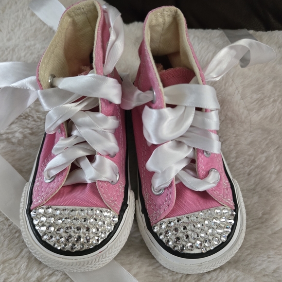 Converse Other - Converse Pink Kids Sneakers with Rhinestone Toes